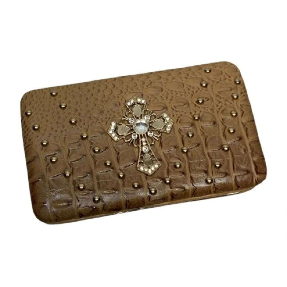 Brown Embossed Wallet with Cross Design